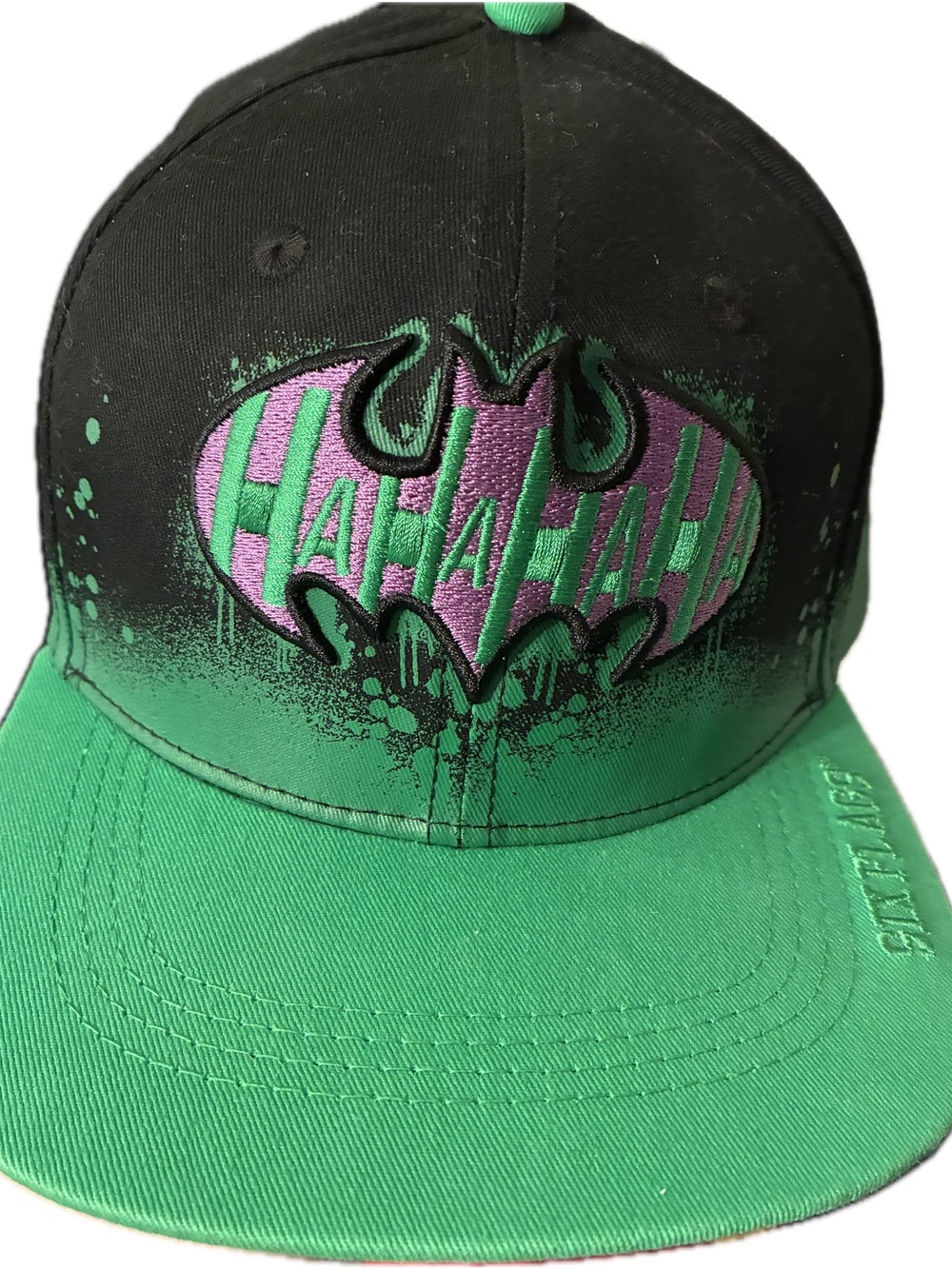 Men's Six Flags “Joker” Black & Green Graphic Baseball Cap with Purple Logo